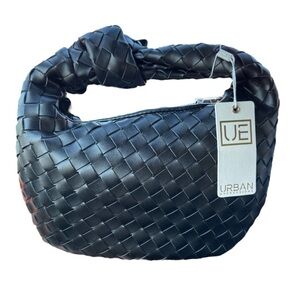 Woven Asymmetrical Mini Faux Leather Purse Black